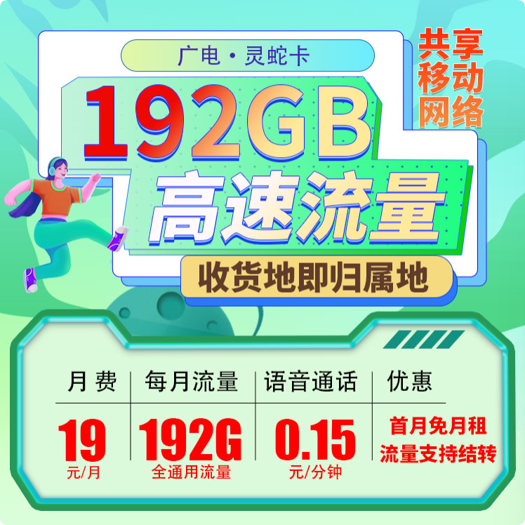 广电灵蛇卡19元192G通用流量